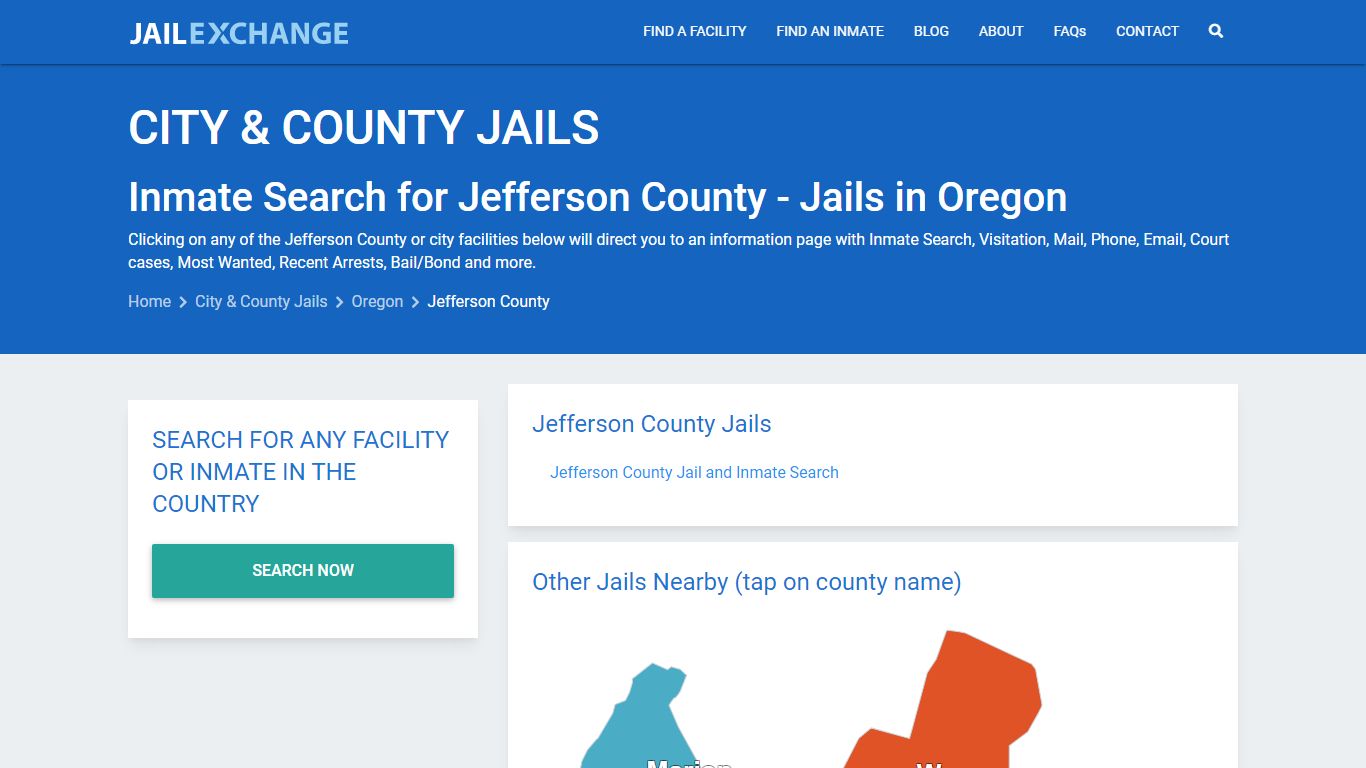 Inmate Search for Jefferson County | Jails in Oregon - Jail Exchange